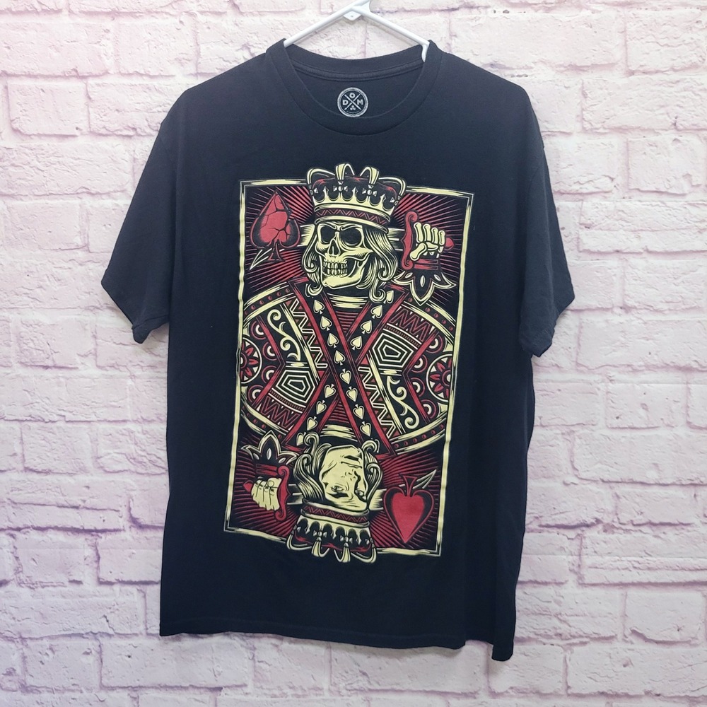 DOM King‎ of Spades Skull Poker T-Shirt Men L Black Graphic Grunge Goth Skater